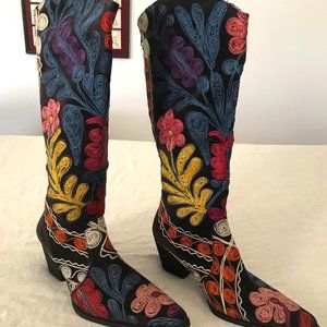 Embroidered Velvet Boots